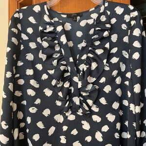 J. Crew Ruffle Blouse | Color: blue with white design | Size: S